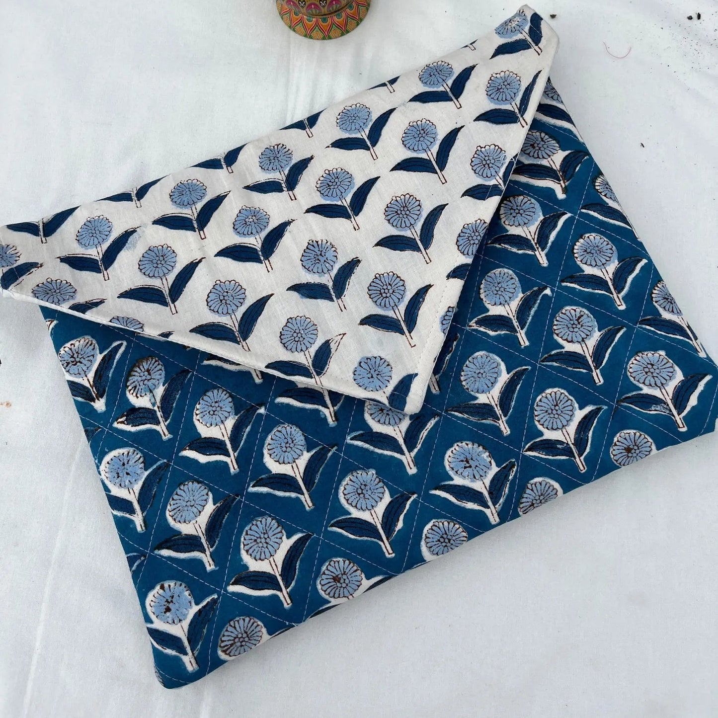 Indigo Hand Block Printed Quilted Envelope Laptop Sleeve