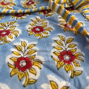 Blue and Yellow Floral Hand Block Printed Quilted Laptop Sleeve