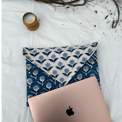 Indigo Hand Block Printed Quilted Envelope Laptop Sleeve